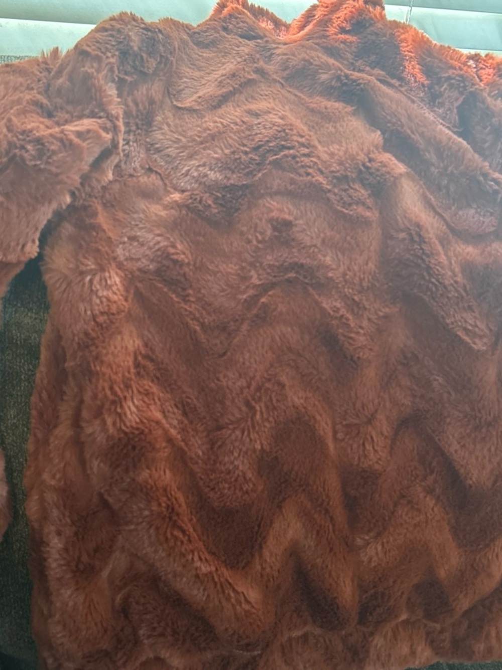 Plush Faux Fur Bomber Jacket - Rust Brown - Picture 2 of 7